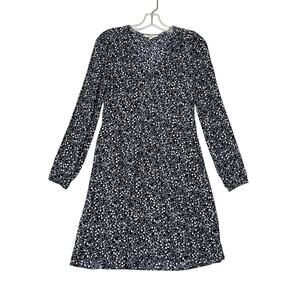Boden V-Neck Tea Dress Long Sleeve Navy Floral Womens 4 R